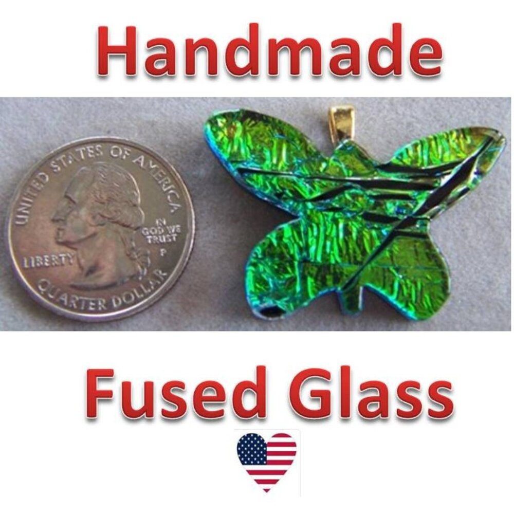 BUTTERFLY handmade dichroic fused glass pendant P338